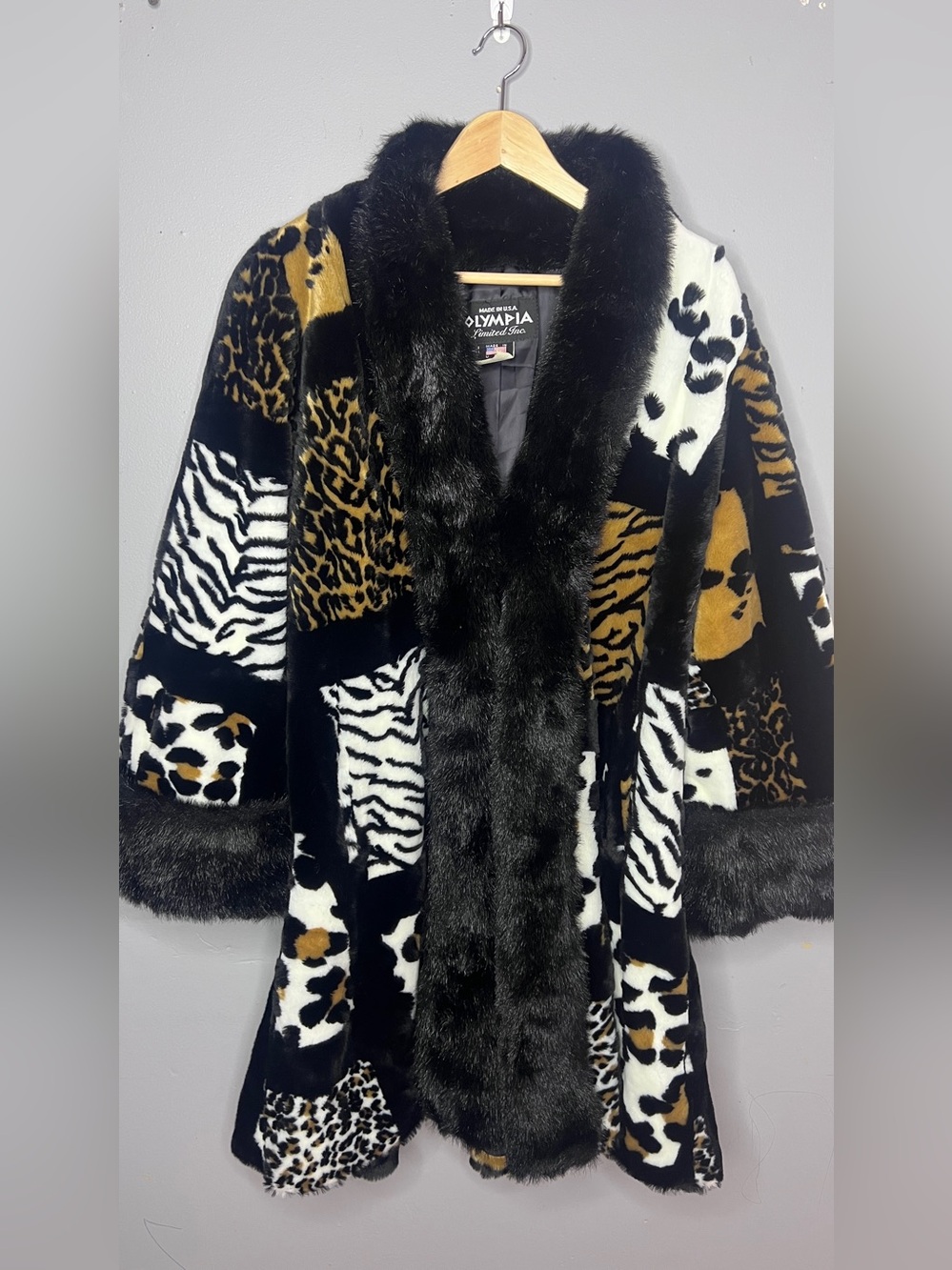 Vintage Olympia Patchwork Faux Fur Animal Print Coat Size Medium - Picture 5 of 15